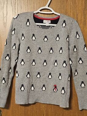 Shrinking Violet Gray and Black Knit Sweater with Red Trim